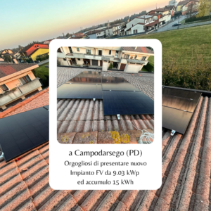 Un impianto fotovoltaico da 9,03 kWp con accumulo da 15 kWh installato a Campodarsego (PD)